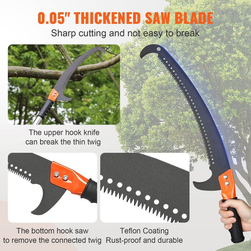 Manual Pole Saw - 2.24m to 8.24m Extendable Tree Pruner with Sharp Steel Blade & Scissors