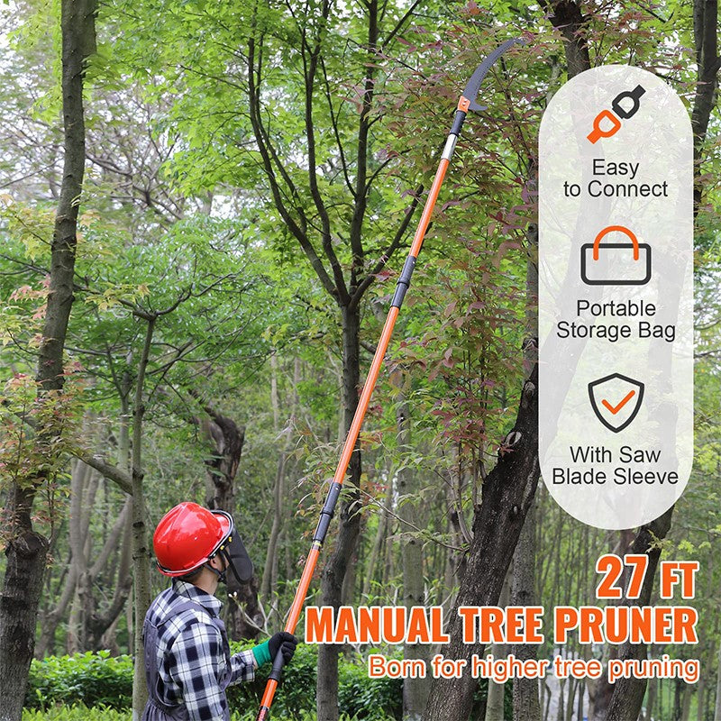 Manual Pole Saw - 2.24m to 8.24m Extendable Tree Pruner with Sharp Steel Blade & Scissors