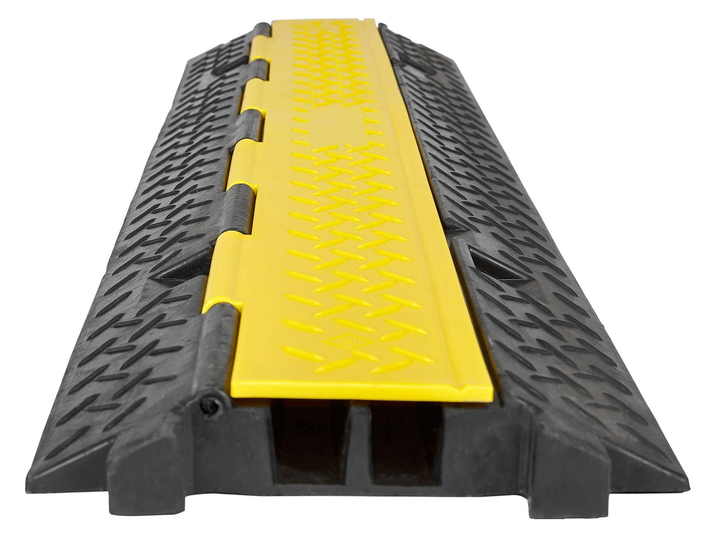 2 Channel Cable Protector Ramp – Heavy Duty Floor Cover with High-Vis Yellow Lid for EV & Outdoor Safety