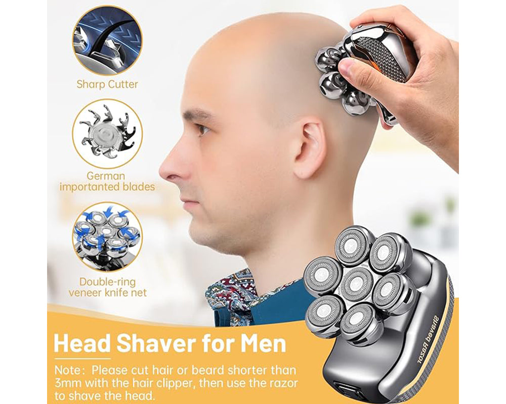 7D Electric Head Shavers for Bald Men - 6 in 1 Waterproof Rechargeable Cordless Head Razor Grooming Kit with 7 Rotary Heads
