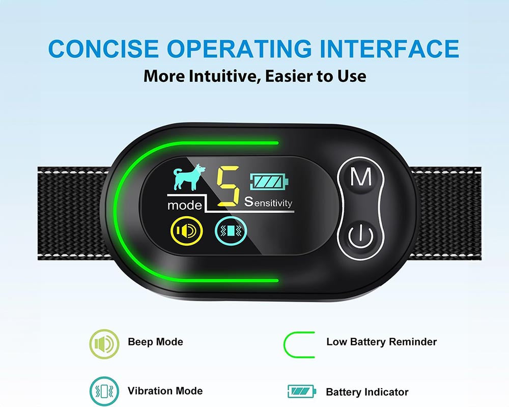 Rechargeable Smart Barking Collar, Anti Bark Training Collar with 5 Adjustable Sensitivity Beep and Vibration No Shock