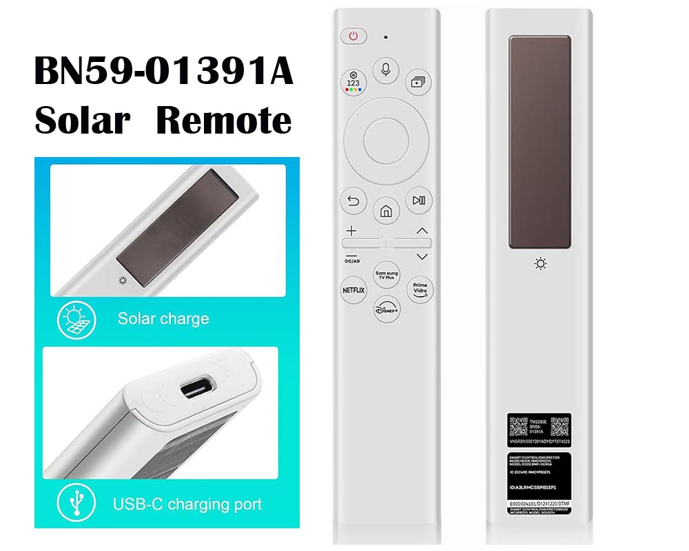 BN59-01391A Solar Voice Remote Replacement for Samsung Frame TV Remote with Bluetooth Rechargeable Solar Cell, Compatible with Samsung 2021-2023 Neo LED Smart 4K Ultra HD TV, 4 Shortcut Buttons, White