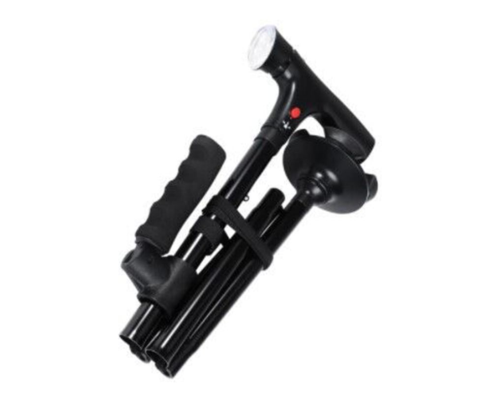 Double Handle Cane with Alarm LED Light Adjustable Walking Stick for Elderly