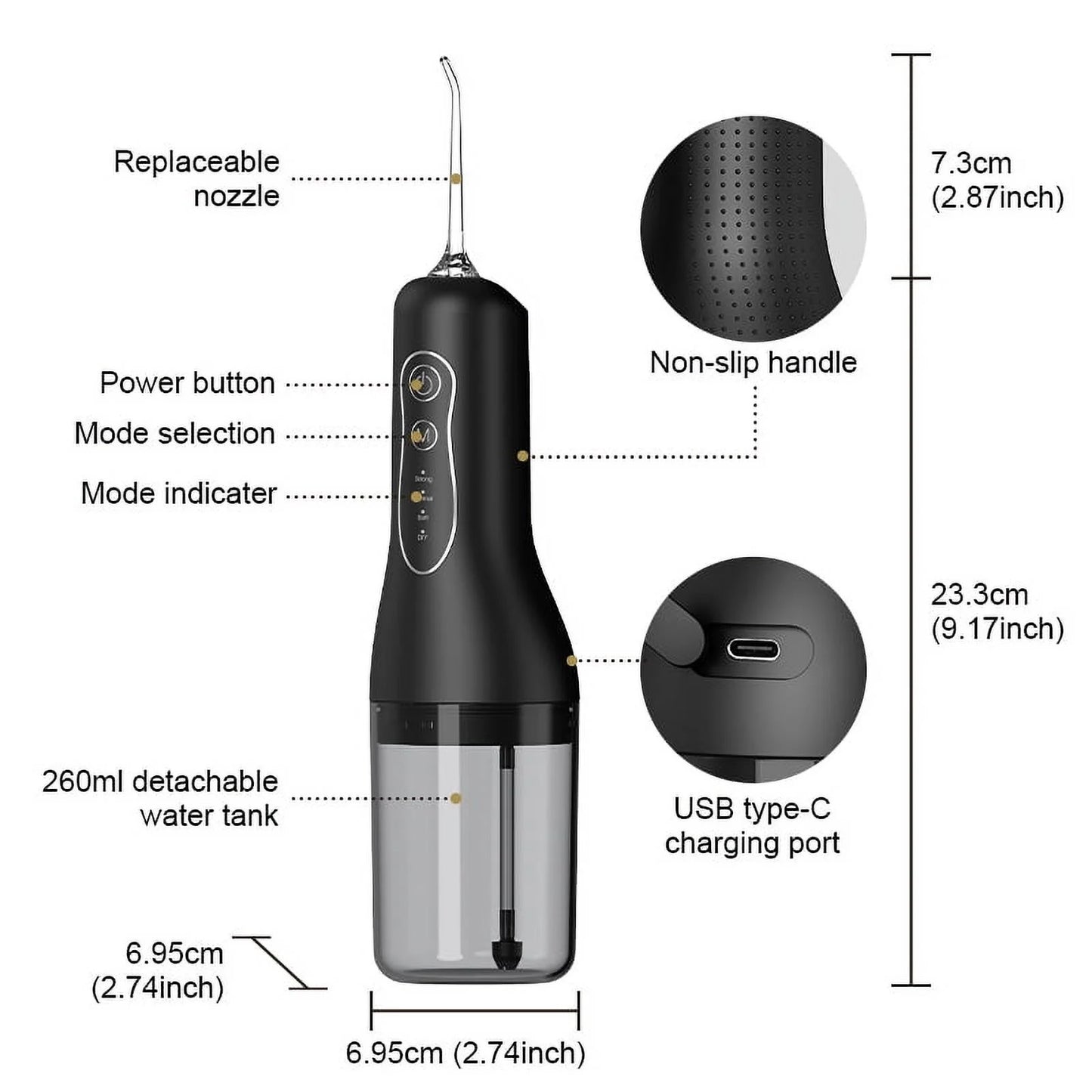 Water Dental Flosser Pick for Teeth - 4 Modes Cordless Portable 260ML Larger Tank Water Teeth Cleaner IPX7 Waterproof Flossing Cleaning Picks for Home Travel
