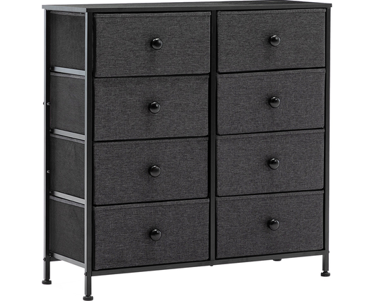 Tall Boy Chest – 8 Drawer Tall Boy Chest Fabric Dresser Black