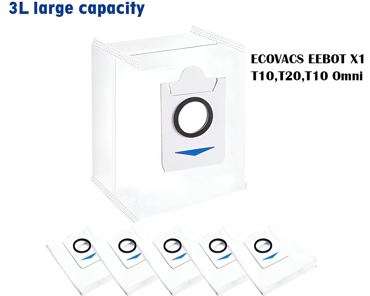 5 PCS Replacement Dust Bags for ECOVACS DEEBOT X1 OMNI, T10, T20, and T10 Omni