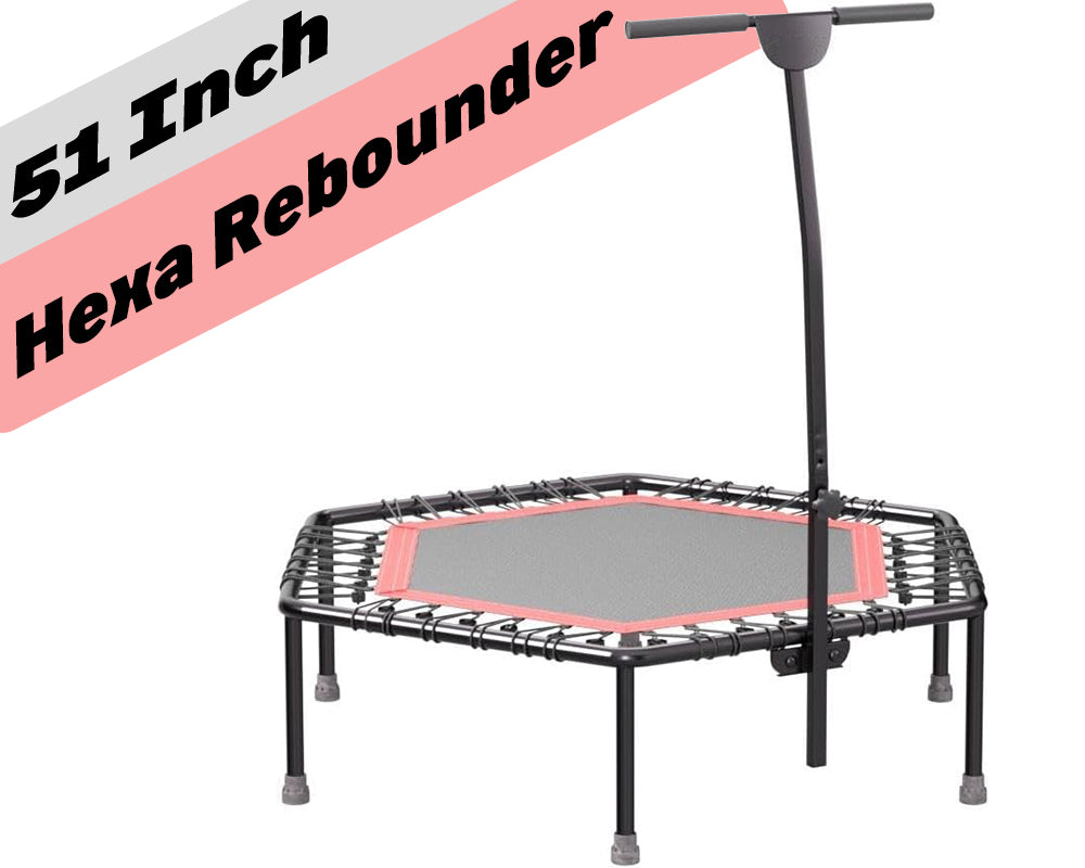 51-Inch Indoor Trampoline with Height Adjustable Bar – Red Rebounder for Home Fitness