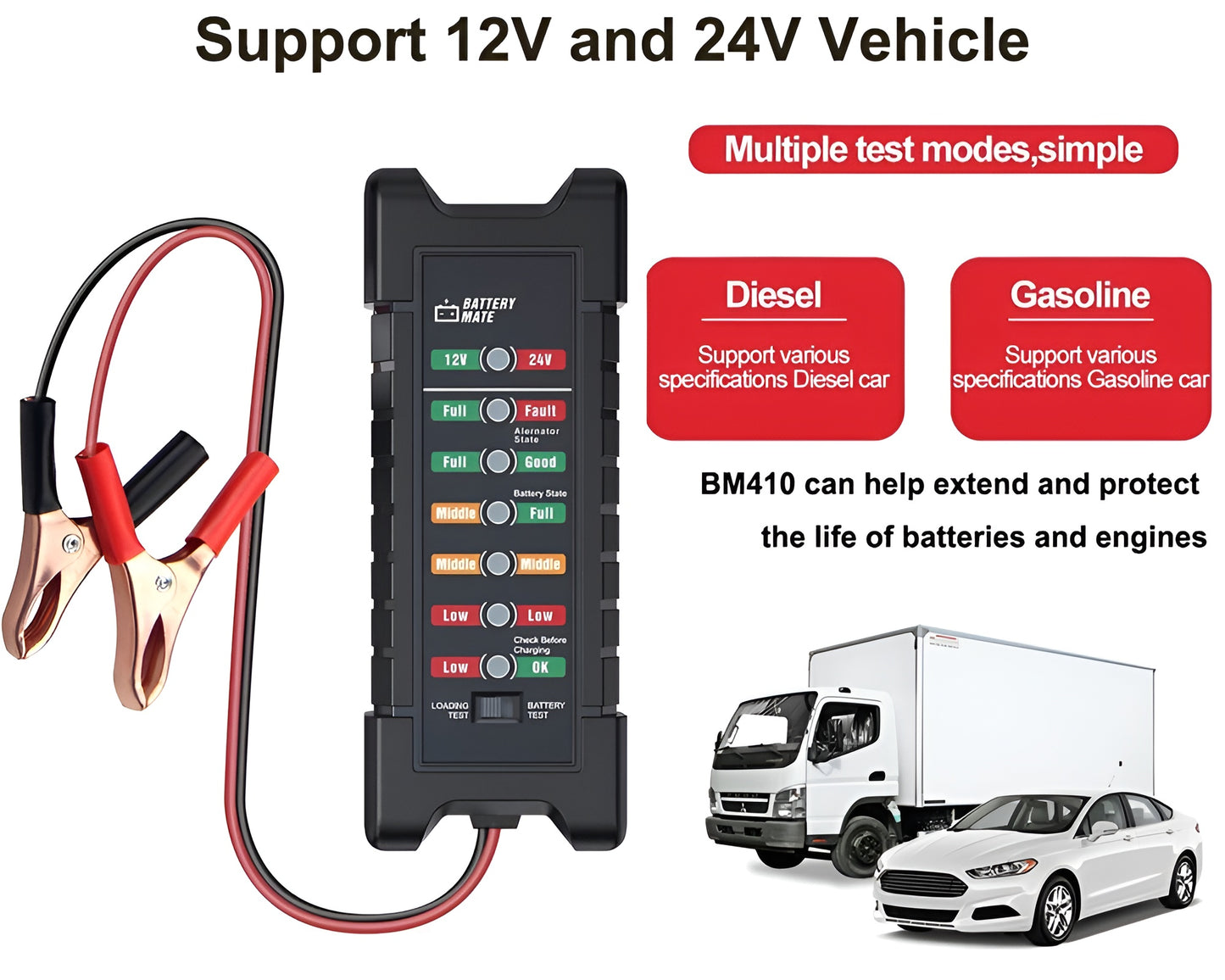 12V/24V Car Battery Alternator Tester – Know Your Battery & Charging Health
