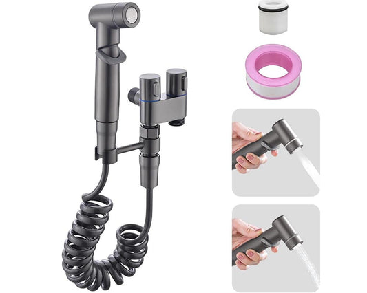 Handheld Bidet Sprayer for Toilet - Dual Control Valve Adjustable Water Pressure (Grey)