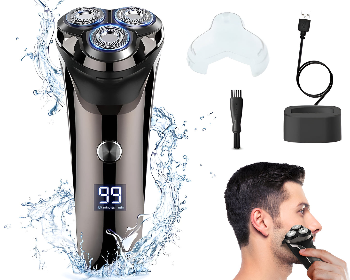 Beard Trimmer IPX7 Waterproof Electric Razor with Pop-Up Trimmer & LED Display