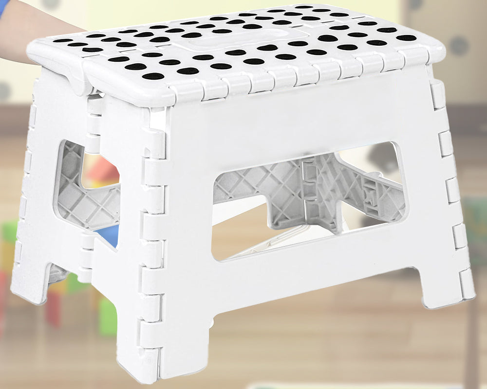 Home Foldable Stool for Adults – White Plastic Step Stool (28cm Wide, 20cm Tall)