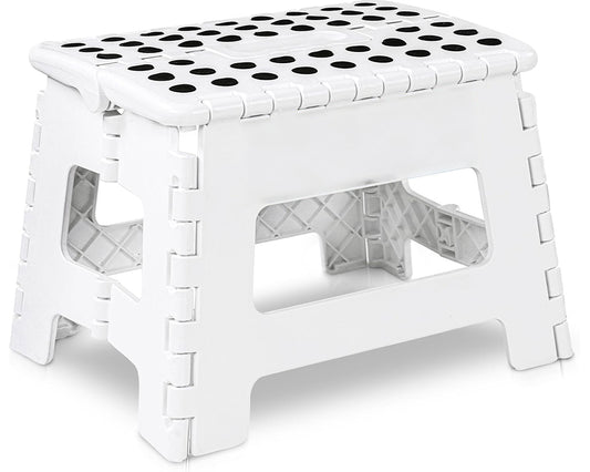 Home Foldable Stool for Kids and Adults – White Plastic Step Stool (28cm Wide, 20cm Tall)