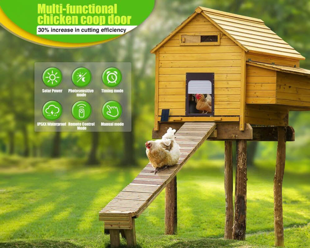 Chicken Coop Door Automatic Run - Solar Powered with Timer, Light Sensor, Remote Control, and Manual Modes