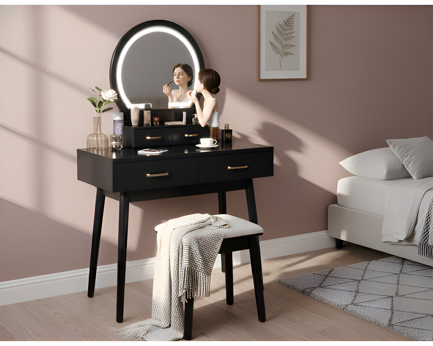 CURA Vanity Dressing Table with Lighted Mirror and Stool