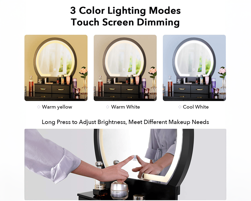 CURA Vanity Dressing Table with Lighted Mirror and Stool