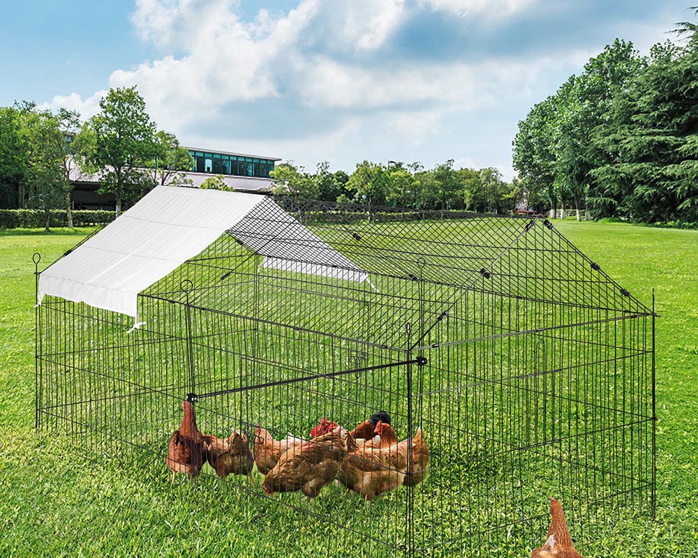 Chicken Coop – Metal Chicken Run Enclosure with Waterproof Cover for Small Animals