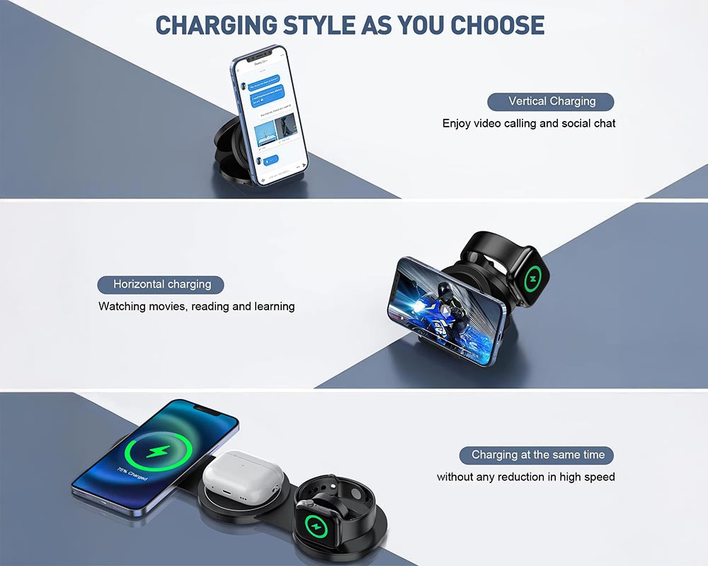 Magnetic Wireless Charger - 3-in-1 Charging Station for Apple Devices Compitable
