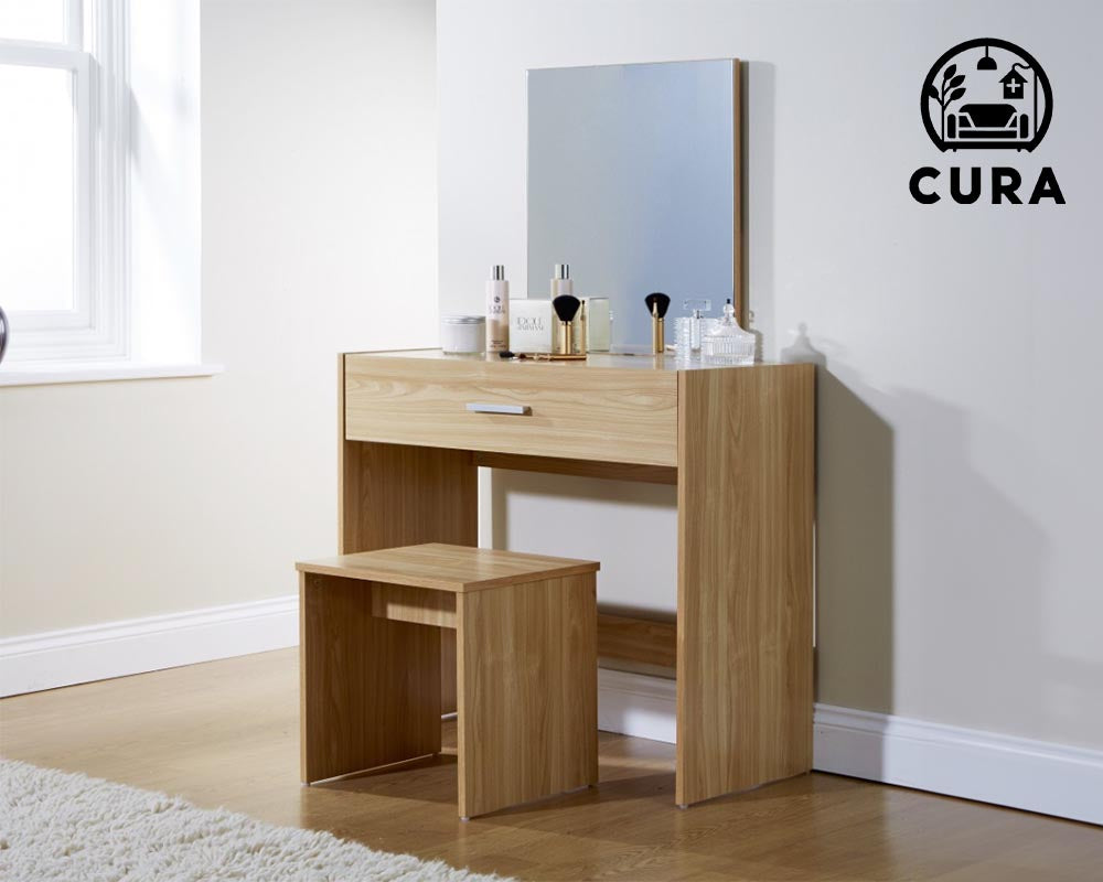 CURA Dressing Table with Stool – Elegant Makeup Vanity & Compact Desk