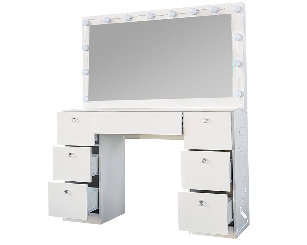 CURA Vanity Dressing Table with Mirror & Lights – Makeup Table with Storage