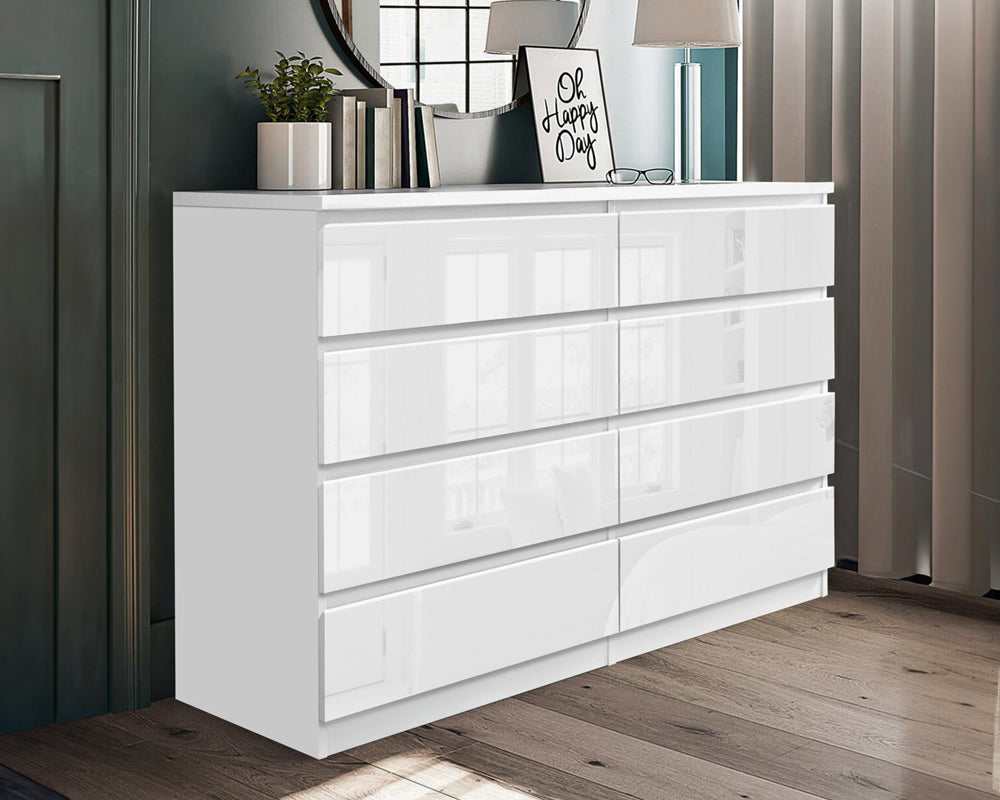 Chest of Drawers, 8 Drawer Dresser, Glossy Dresser, White Chest of Drawers
