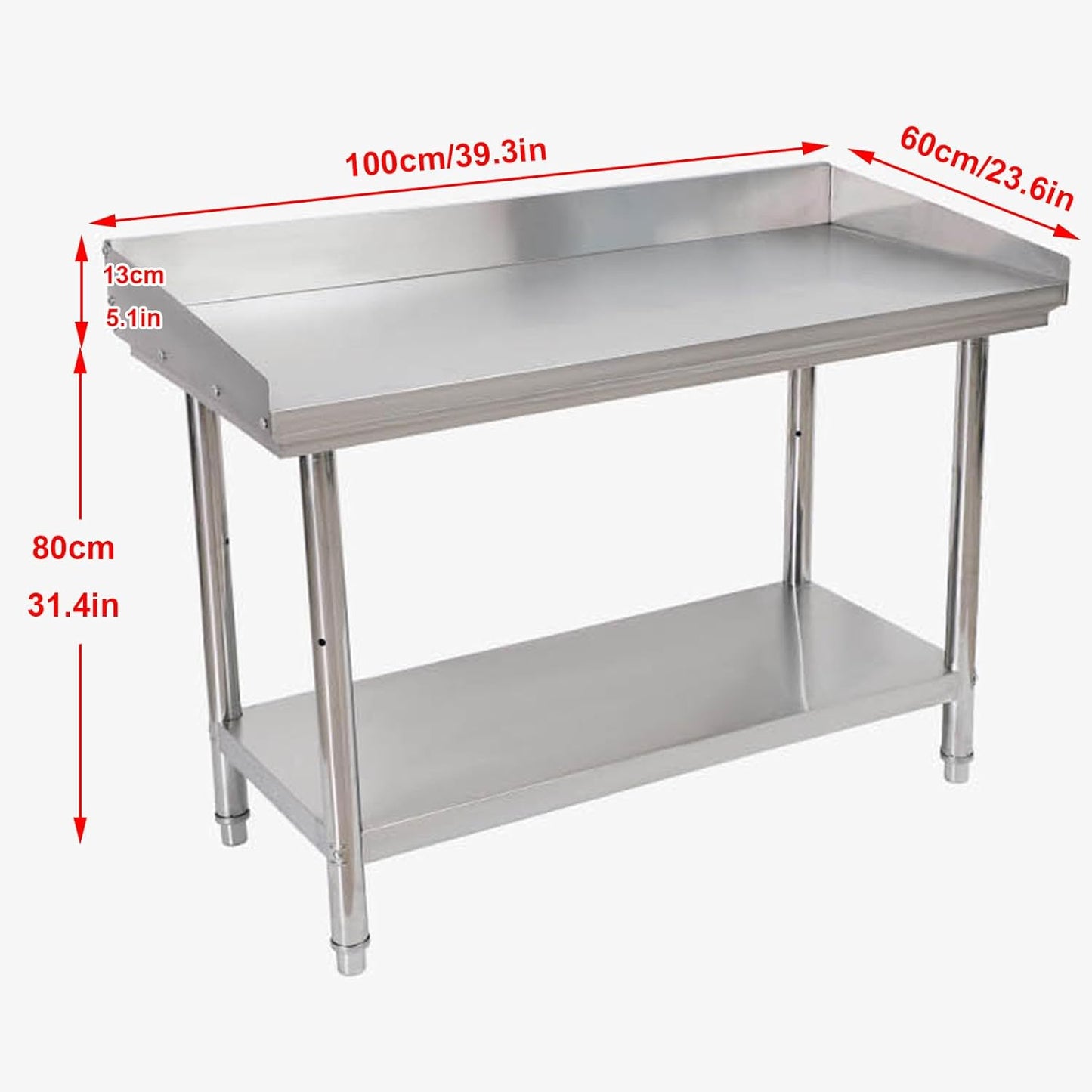Stainless Steel Workbench Durable Food Prep Table with Backsplash Undershelf