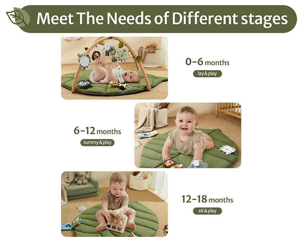 Baby Play Gym & Activity Mat Oversized Leaf Shaped Tummy Time Mat with 6 Detachable Toys