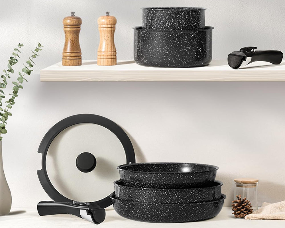 Ceramic Cookware Set Non Toxic with Detachable Handles 19 Pcs