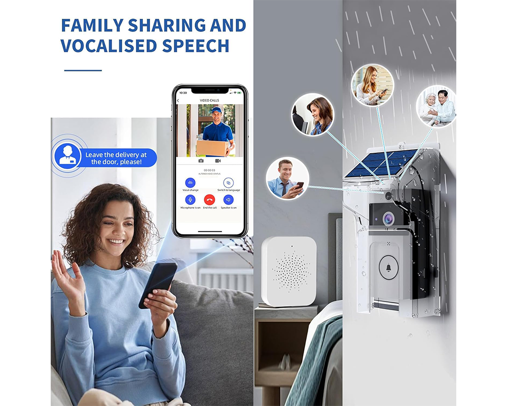 Rechargeable Video Doorbell – 1080P Rechargeable Video Doorbell with Solar Cover