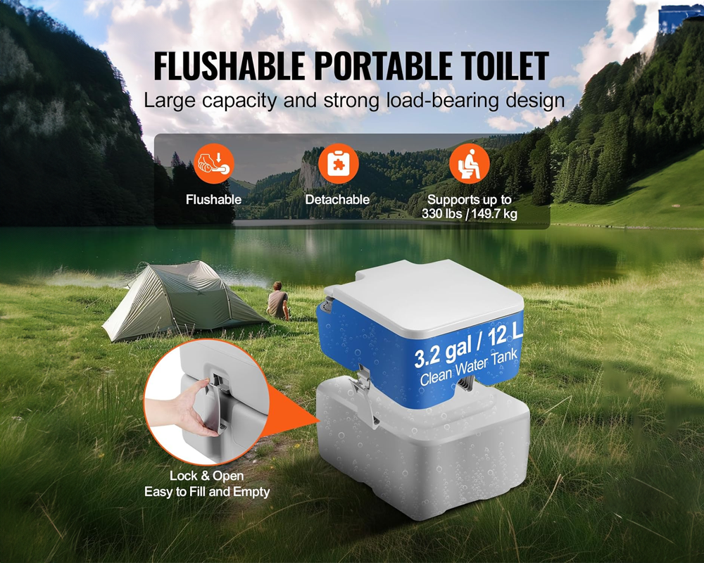 Portable Toilet for Camping 20L Waste Tank & 12L Flush Tank