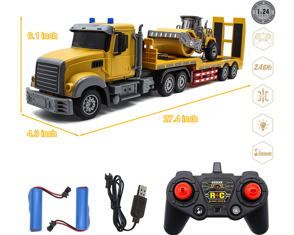 Remote Control Construction Truck with Lights, Sounds & Road Roller