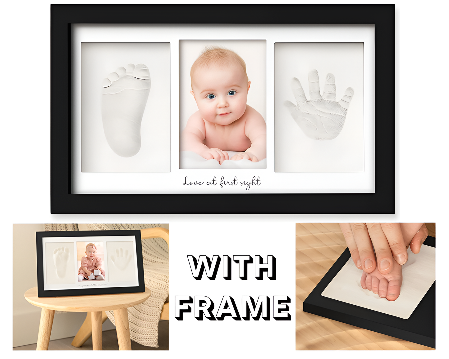 Footprint and Handprint Memory Kit – Duo Photo Frame Keepsake Art Kit with Clay, Roller & Name Printing Tools