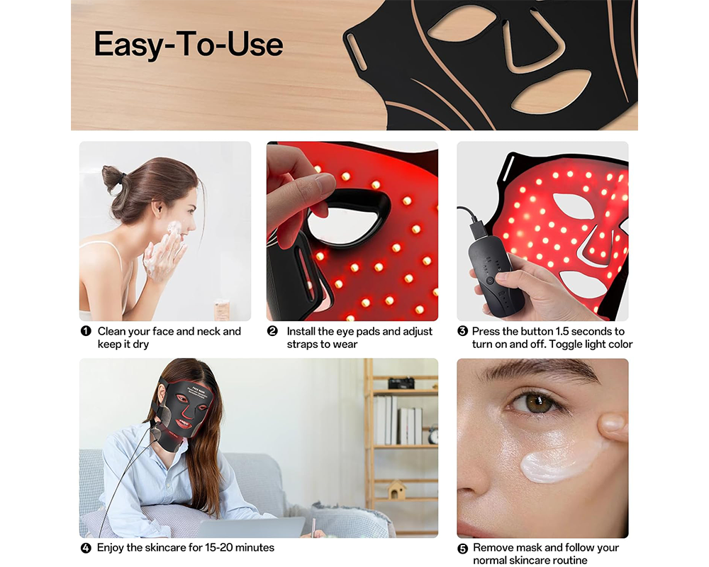 LED Face & Neck Therapy Mask with 7 Color Light Modes, Rechargeable