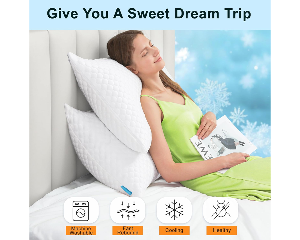 Memory Foam Pillow – Adjustable Curved Side Sleeper Cooling Pillow with Bamboo Cover