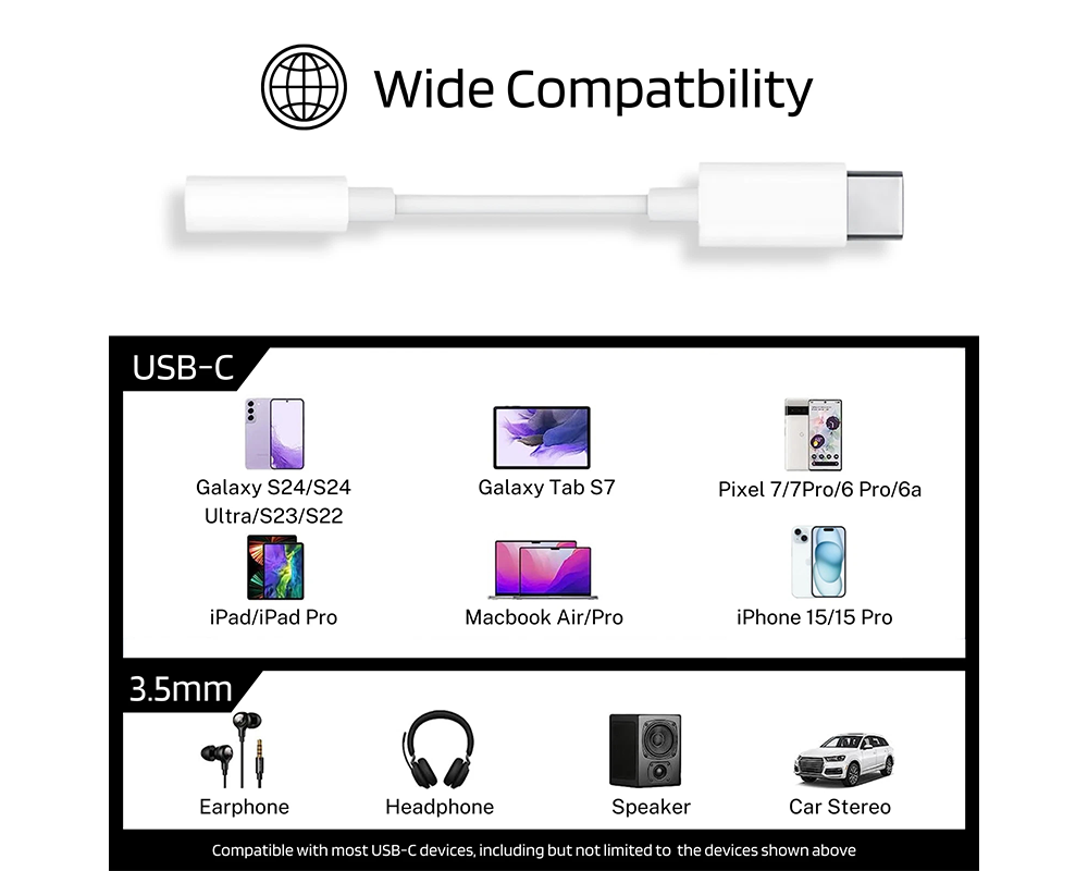 USB Type C TO 3.5mm Female Headphone Jack Adapter AUX Stereo Speaker Audio Cable