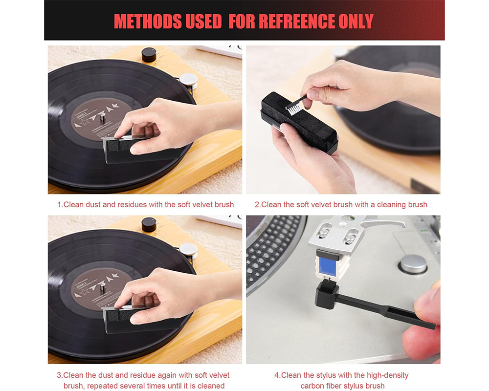 Record Cleaning Kit – Velvet Brush, Stylus Brush & Anti Static Spray for Vinyl Turntables