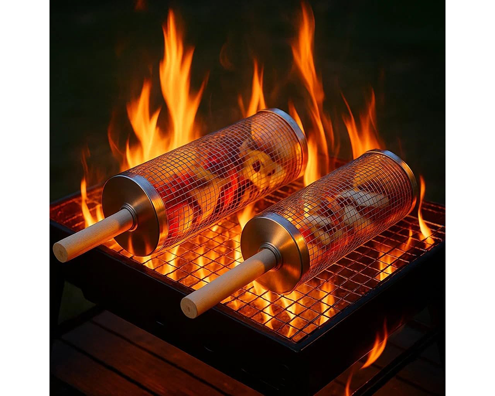 BBQ Rolling Basket – Stainless Steel Rotating Grill Tube for Even Cooking of Meat & Veggies