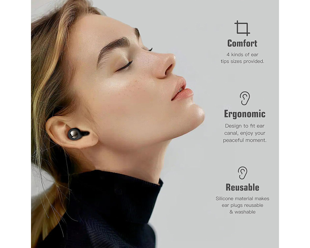 Ear Plugs for Sleeping Noise Cancelling Reusable Earplugs for Sleep Work- Black