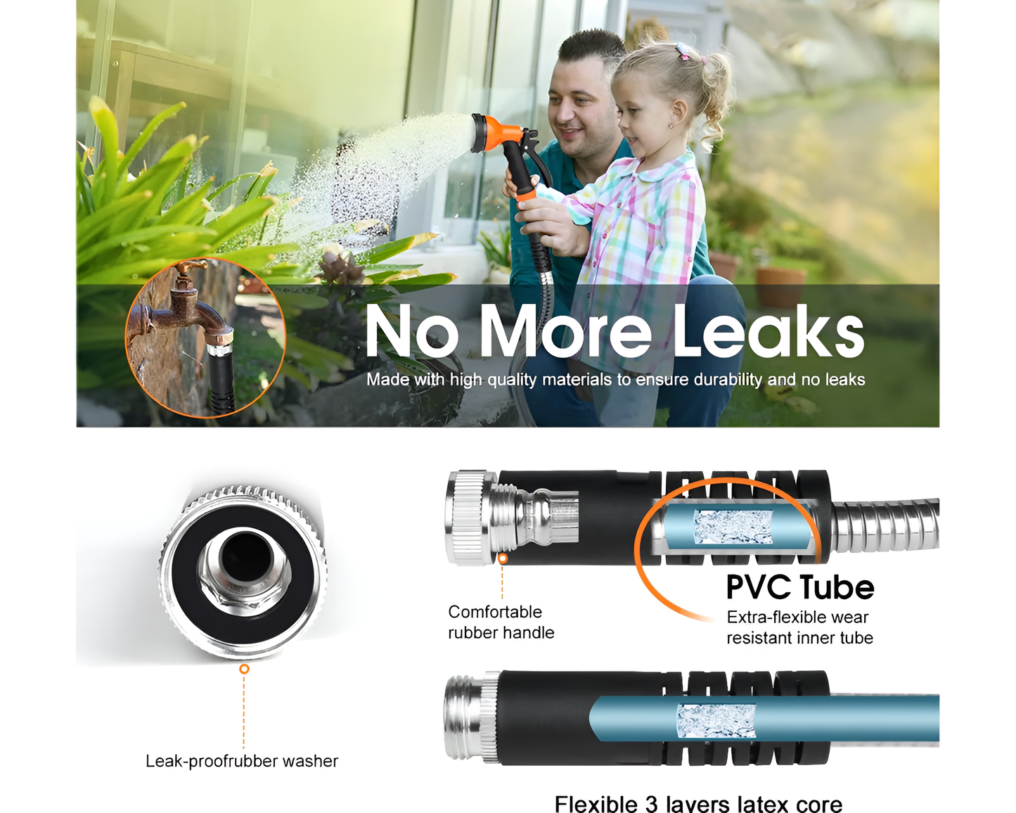 Garden Hose Outdoor 100ft Flexible Metal Garden Hose Stainless Steel