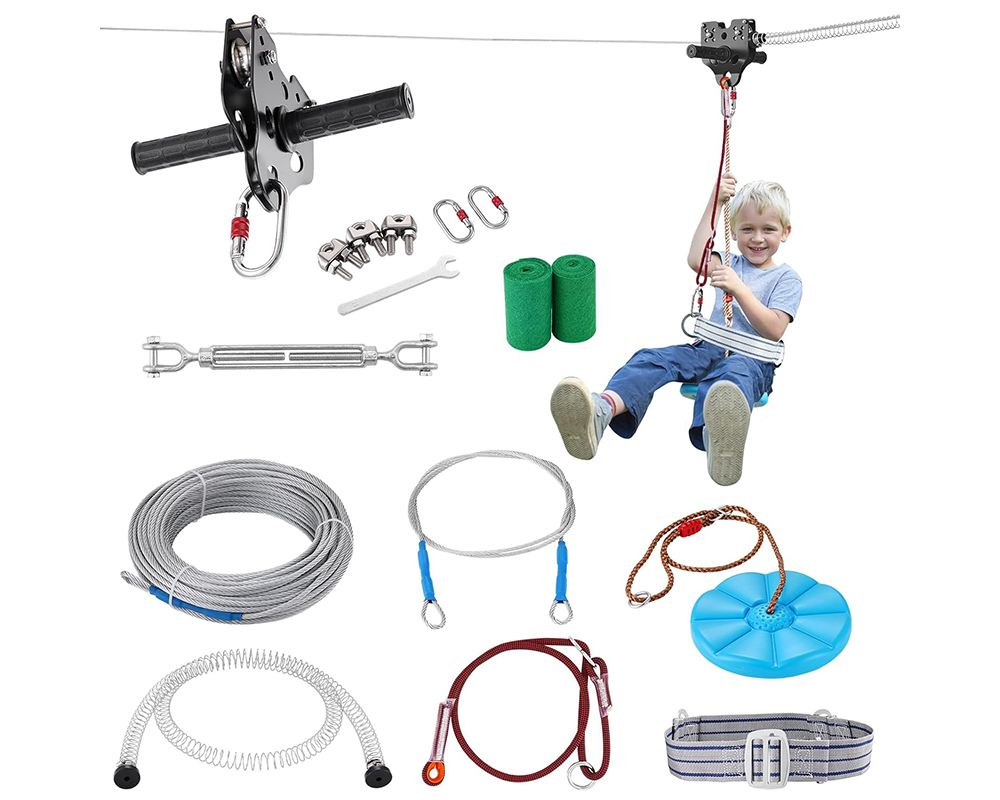 Zipline Kit Backyard 100ft Zipline Kit for Kids with Safety Harness Seat