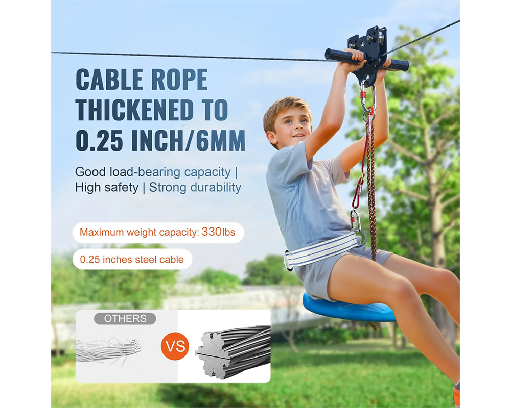 Zipline Kit Backyard 100ft Zipline Kit for Kids with Safety Harness Seat