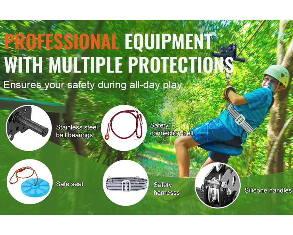 Zipline Kit Backyard 100ft Zipline Kit for Kids with Safety Harness Seat