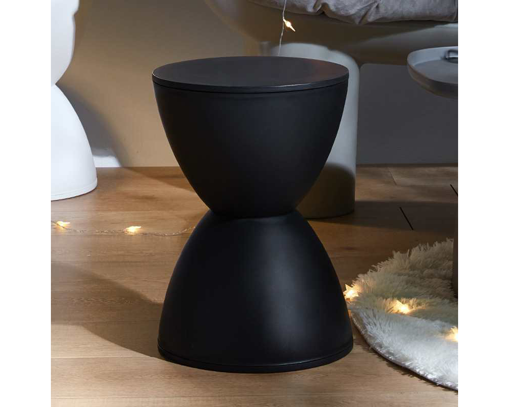Modern Black Side Table – Round Hourglass Coffee Stool & Decorative Accent for Home & Office