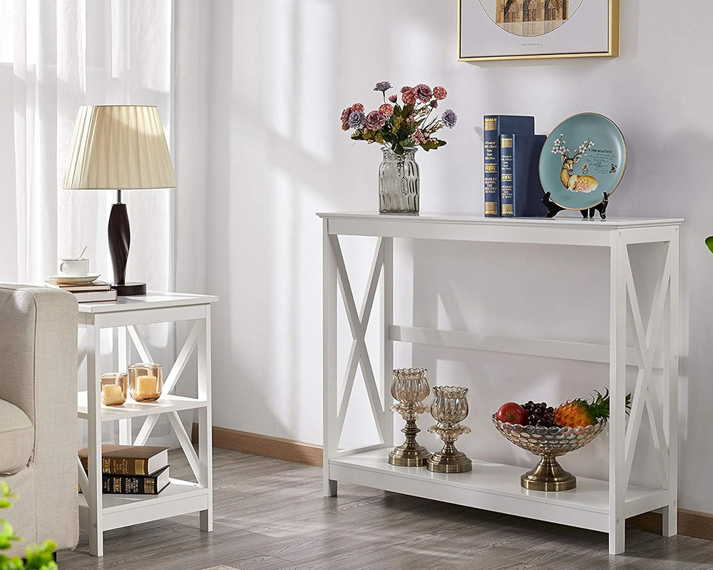 Entryway Console Table Hallway Table 2 Tier X Frame Storage