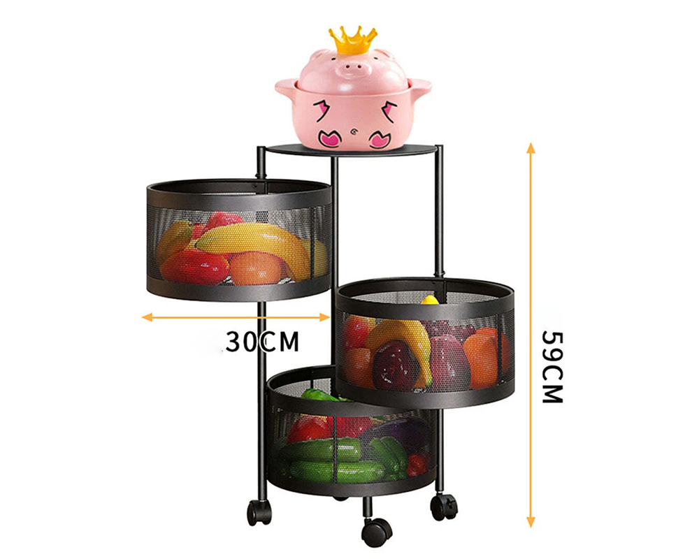 Kitchen Storage Rack – 3-Layer Rotating Floor-Standing Organizer for Home Organization