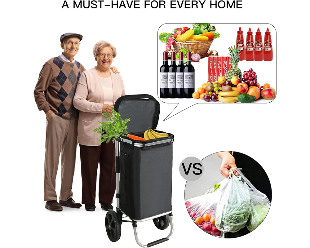 Shopping Trolley 2 Wheel Foldable Large Shopping Trolley 45L Bag