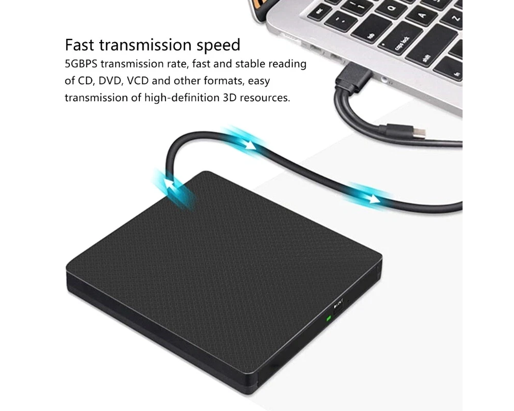 Portable External CD DVD Burner – 2-in-1 USB3.0 & Type-C