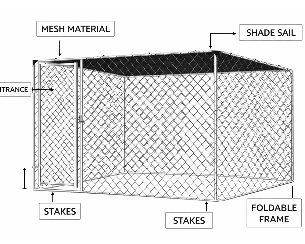 Outdoor Dog Run with Shade Sail 2.3 × 2.3 × 1.2 m