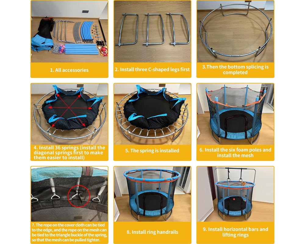 1.2m Trampoline with 360-Degree Circular Armrest & Horizontal Bar – Indoor & Outdoor Fun