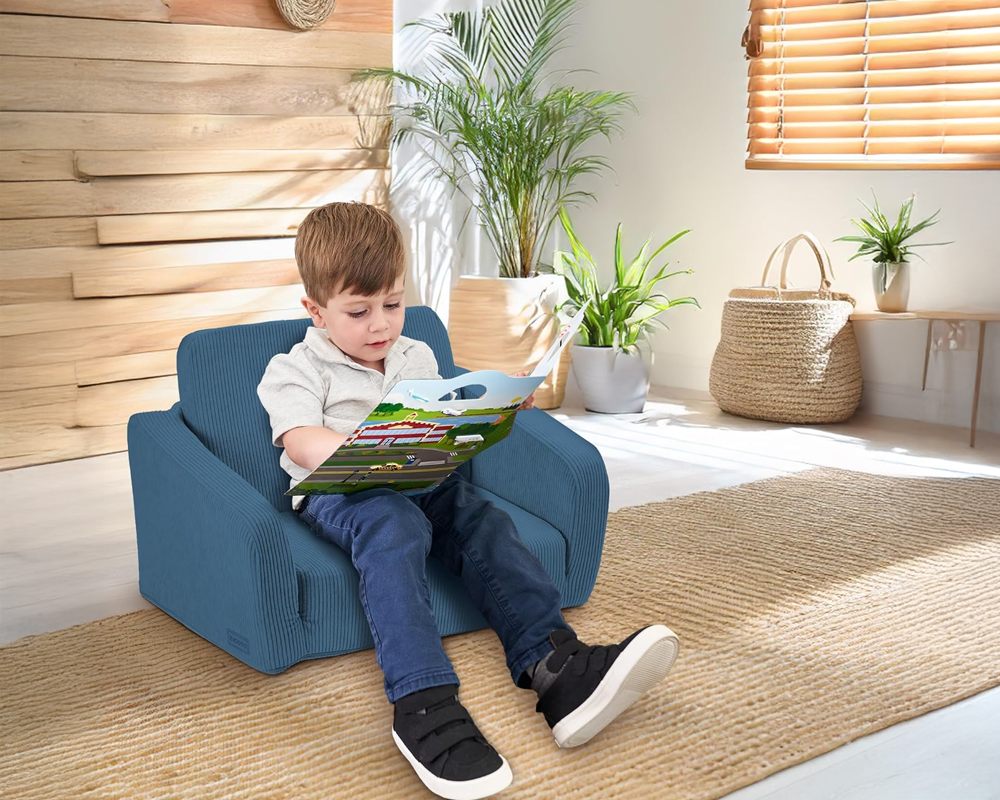 Convertible 2 in 1 Chair Blue Fold Out Lounge Sofa Bed