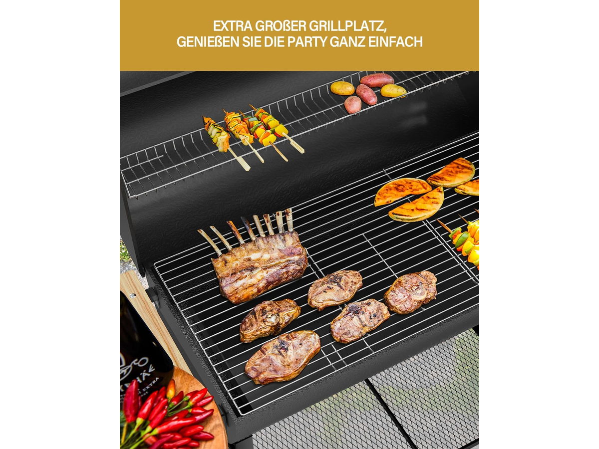 Charcoal Smoker BBQ Grill Outdoor Barbecue Trolley with Lid